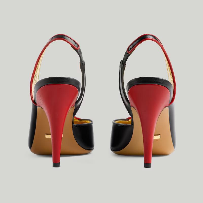 Giày Gucci Slingback Pump With Pleats Nữ Đen Đỏ