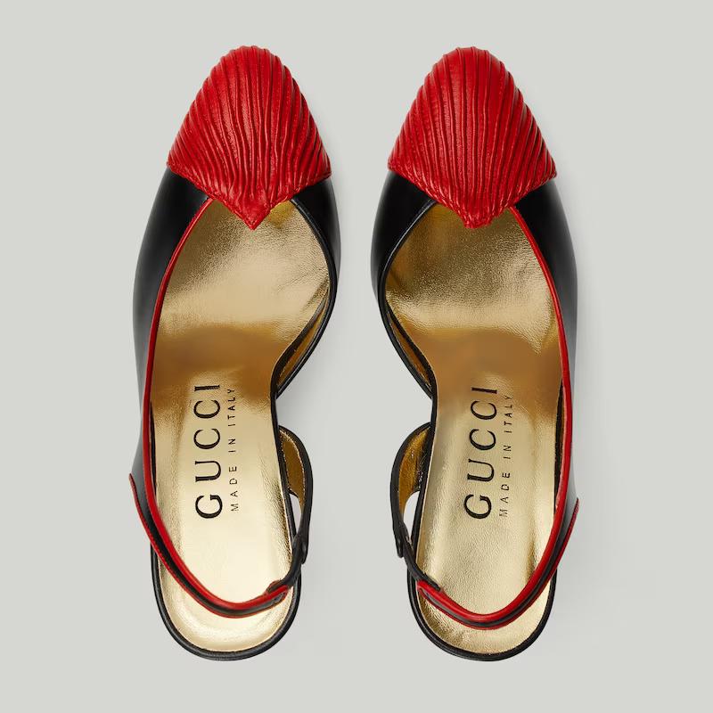 Giày Gucci Slingback Pump With Pleats Nữ Đen Đỏ