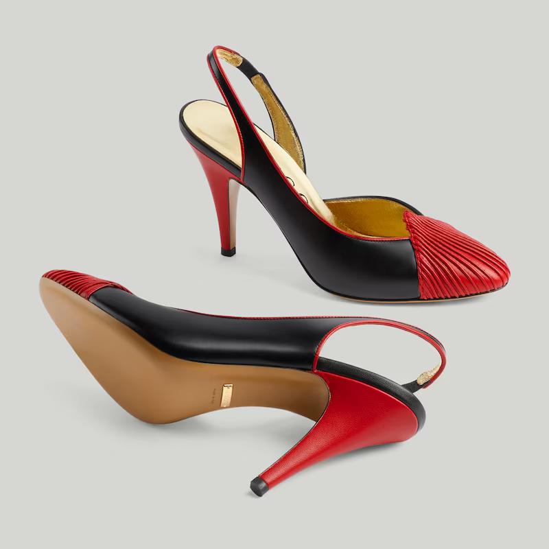 Giày Gucci Slingback Pump With Pleats Nữ Đen Đỏ