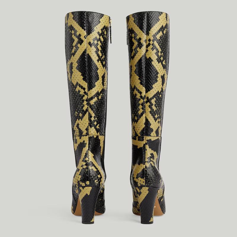 Giày Gucci Python Mid-Heel Boot Nữ Đen Vàng Cao Cổ