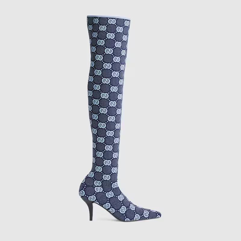 Giày Gucci Gg Knee-High Boot Nữ Xanh Xám