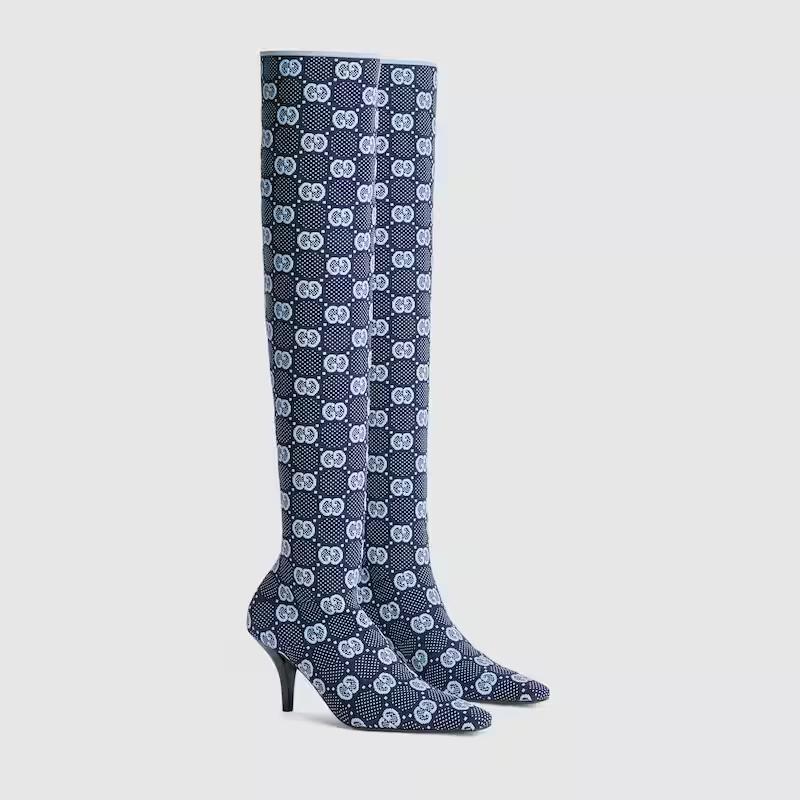 Giày Gucci Gg Knee-High Boot Nữ Xanh Xám