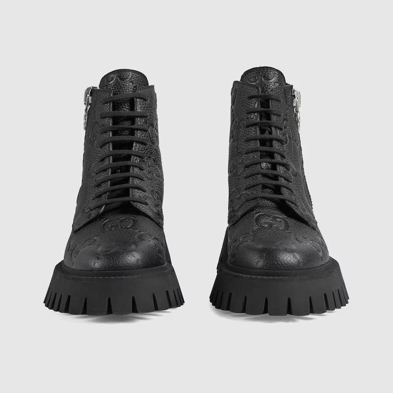 Giày Gucci Gg Leather Boot Nữ Đen Cao Cổ