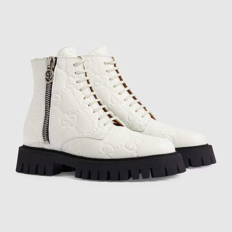 Giày Gucci Gg Leather Boot Nữ Trắng Cao Cổ