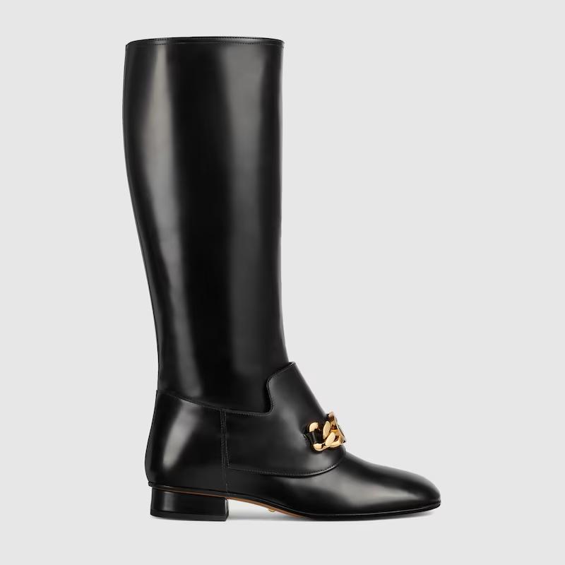 Giày Gucci Interlocking G Chain Boot Nữ Đen Cao Cổ