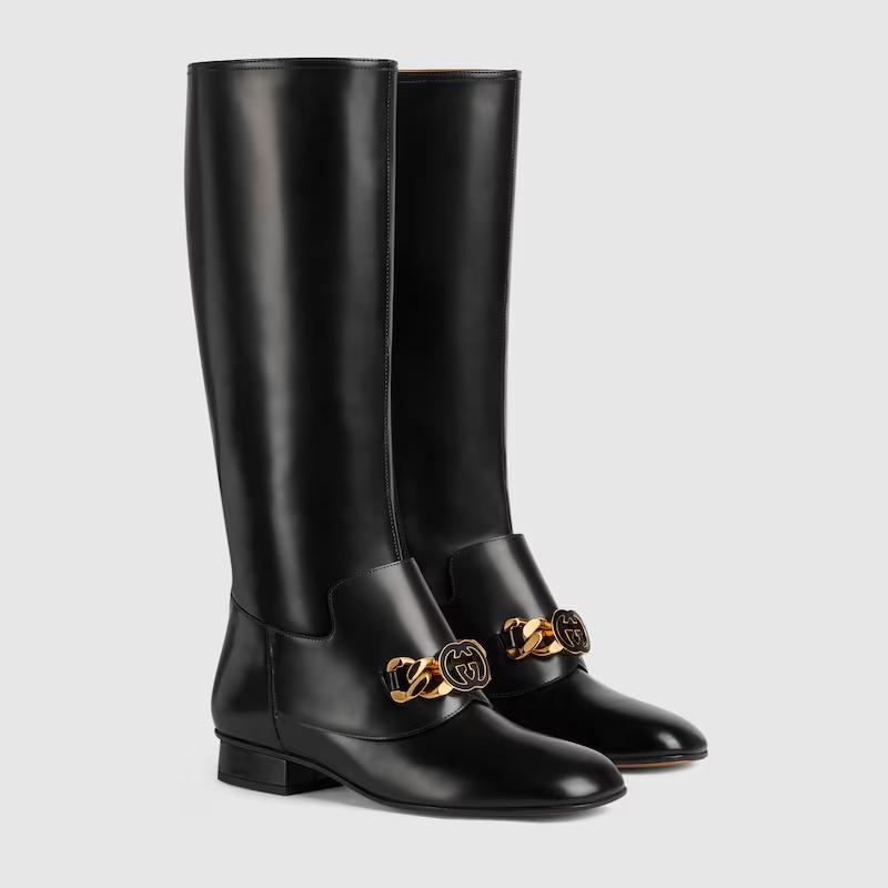 Giày Gucci Interlocking G Chain Boot Nữ Đen Cao Cổ