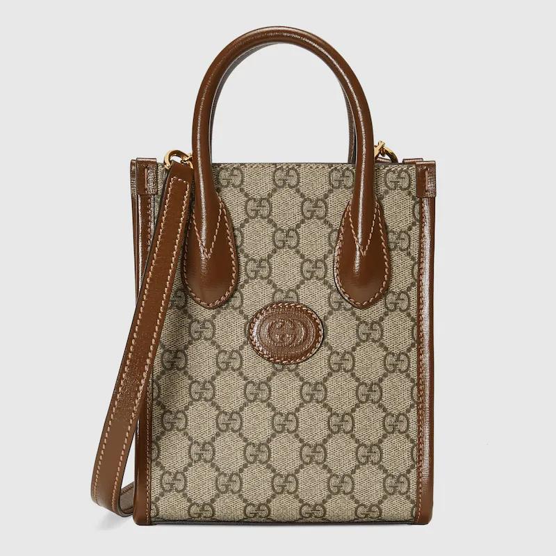 Túi Gucci Mini Tote Bag With Interlocking G Nam Màu Da Nâu