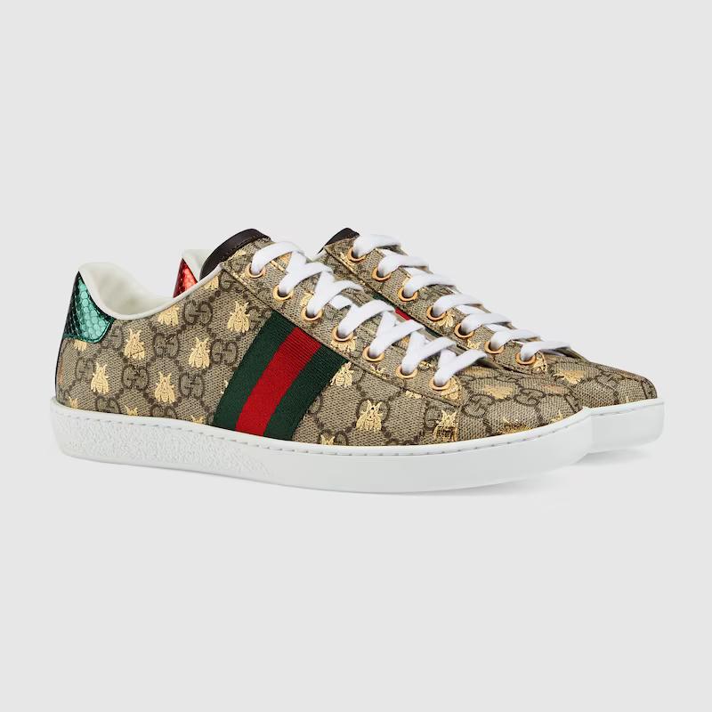 Giày Gucci Ace Gg Supreme Sneaker With Bees Nữ Nâu Vàng