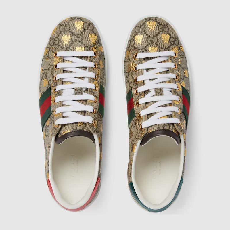 Giày Gucci Ace Gg Supreme Sneaker With Bees Nữ Nâu Vàng