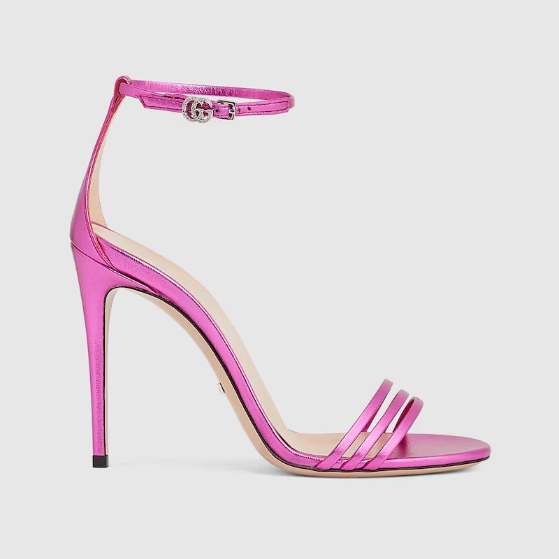 Giày Gucci Heeled Metallic Sandal Nữ Hồng