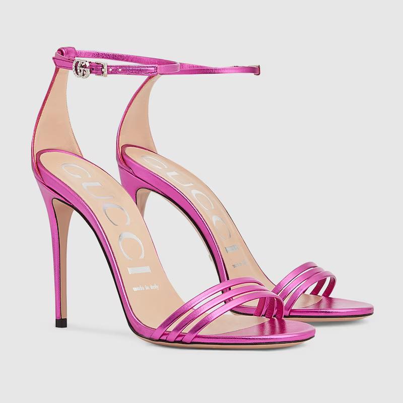 Giày Gucci Heeled Metallic Sandal Nữ Hồng