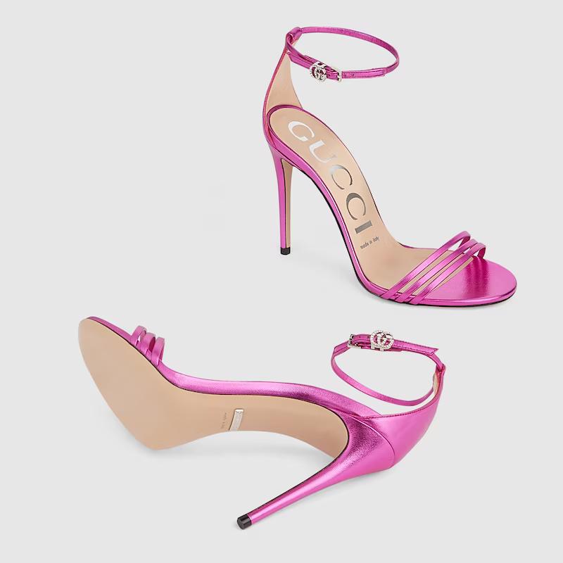 Giày Gucci Heeled Metallic Sandal Nữ Hồng