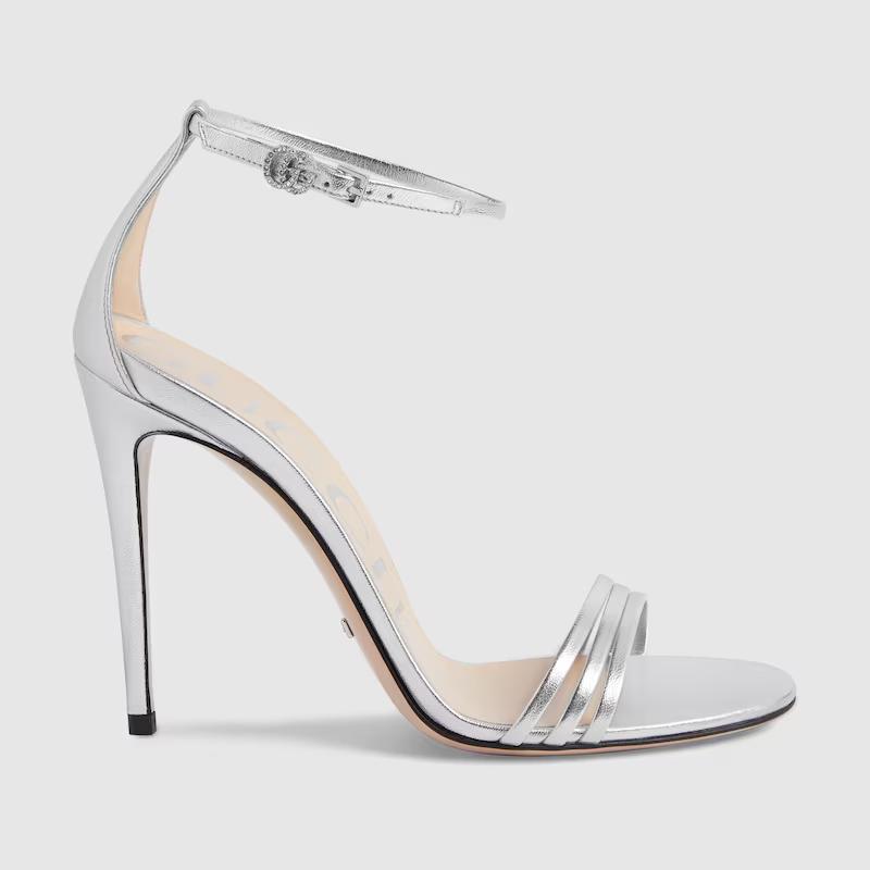 Giày Gucci Heeled Metallic Sandal Nữ Bạc