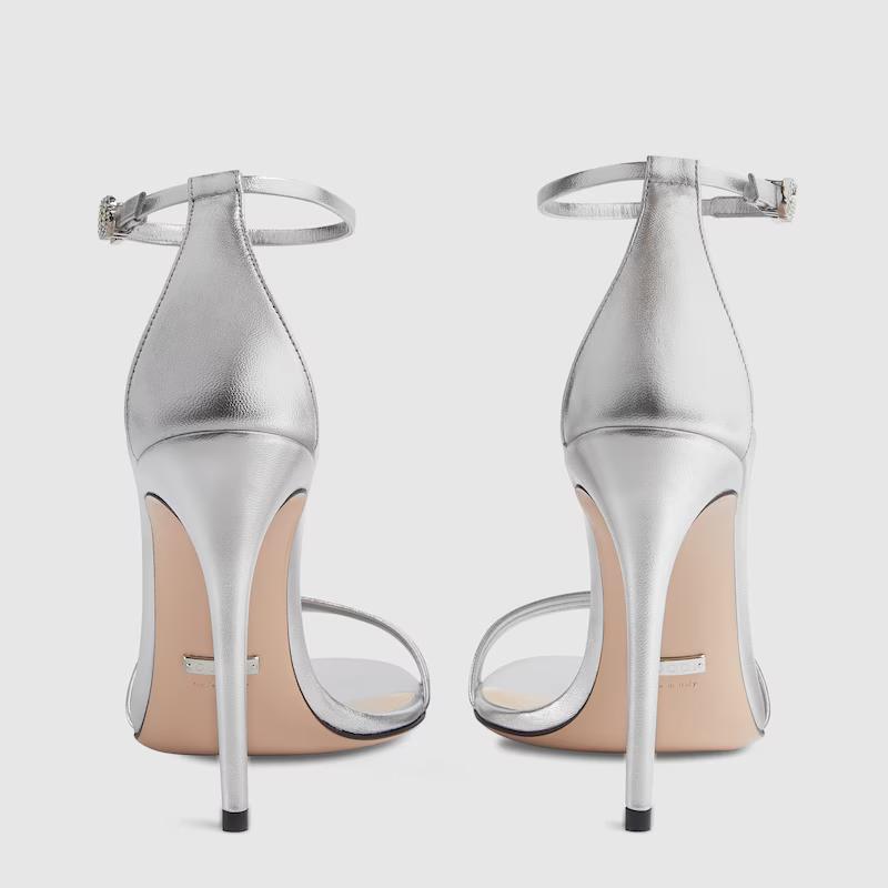 Giày Gucci Heeled Metallic Sandal Nữ Bạc