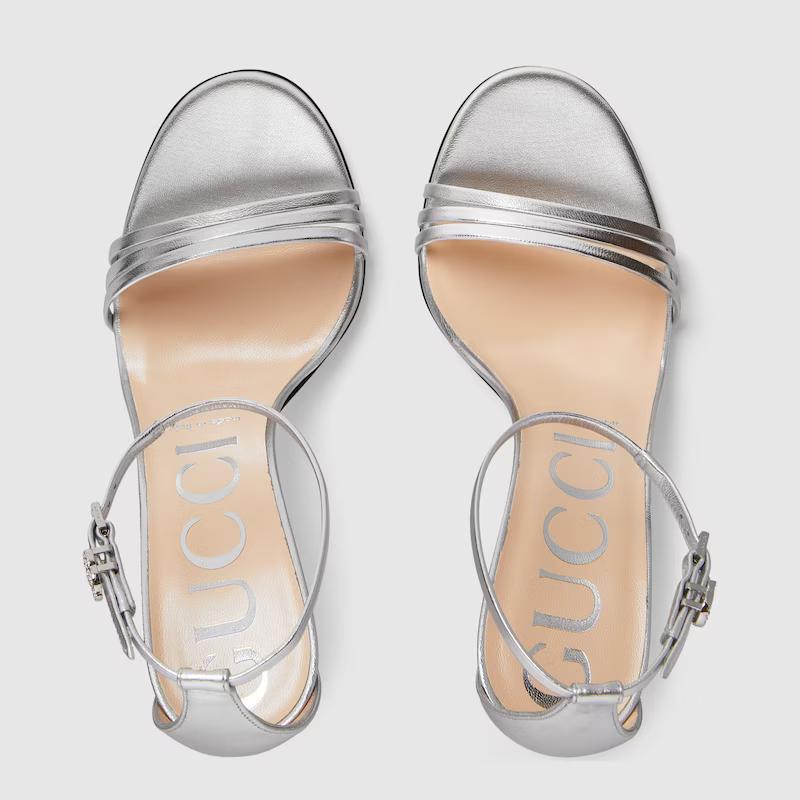 Giày Gucci Heeled Metallic Sandal Nữ Bạc