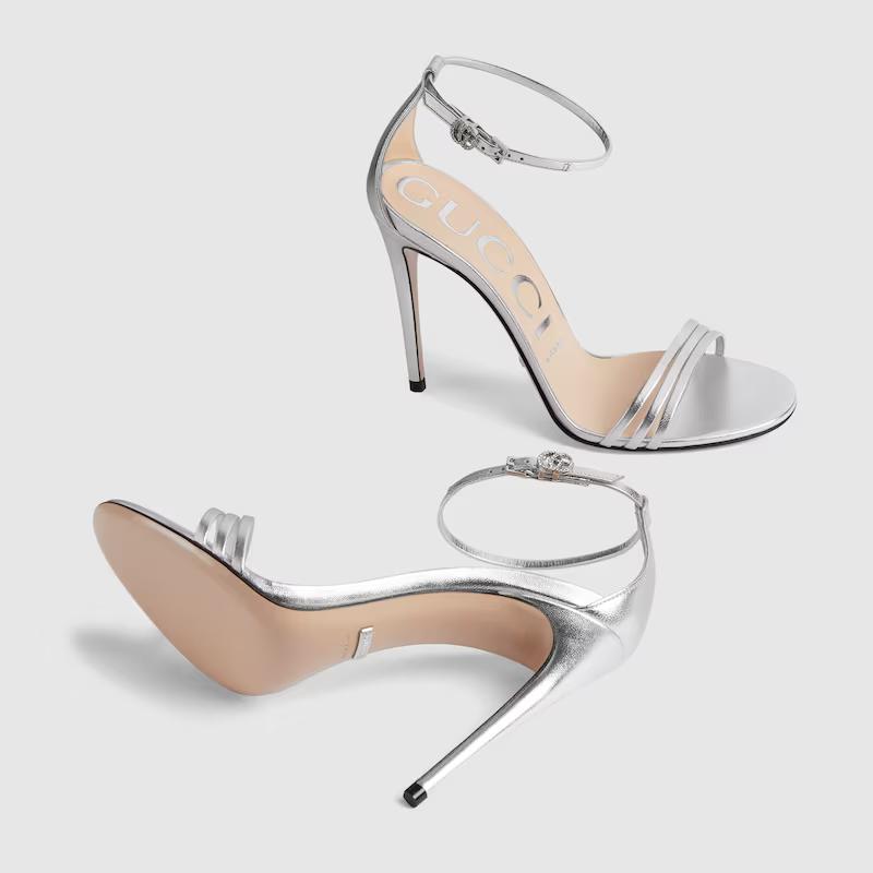 Giày Gucci Heeled Metallic Sandal Nữ Bạc