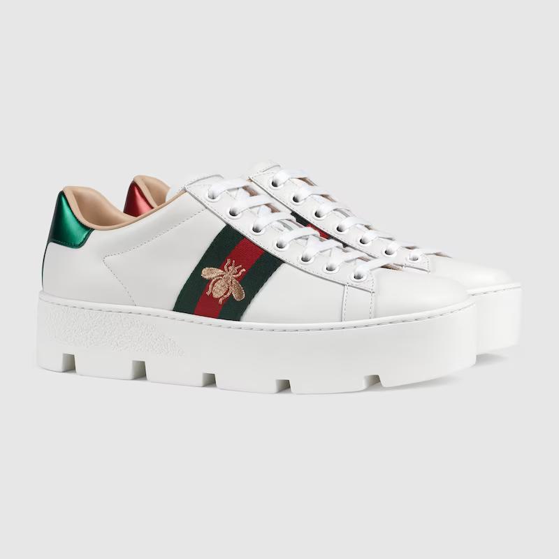 Giày Gucci Ace Embroidered Platform Sneaker Nữ Trắng