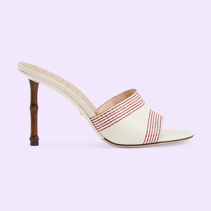 Giày Gucci Slide Sandal With Bamboo Heel Nữ Trắng 