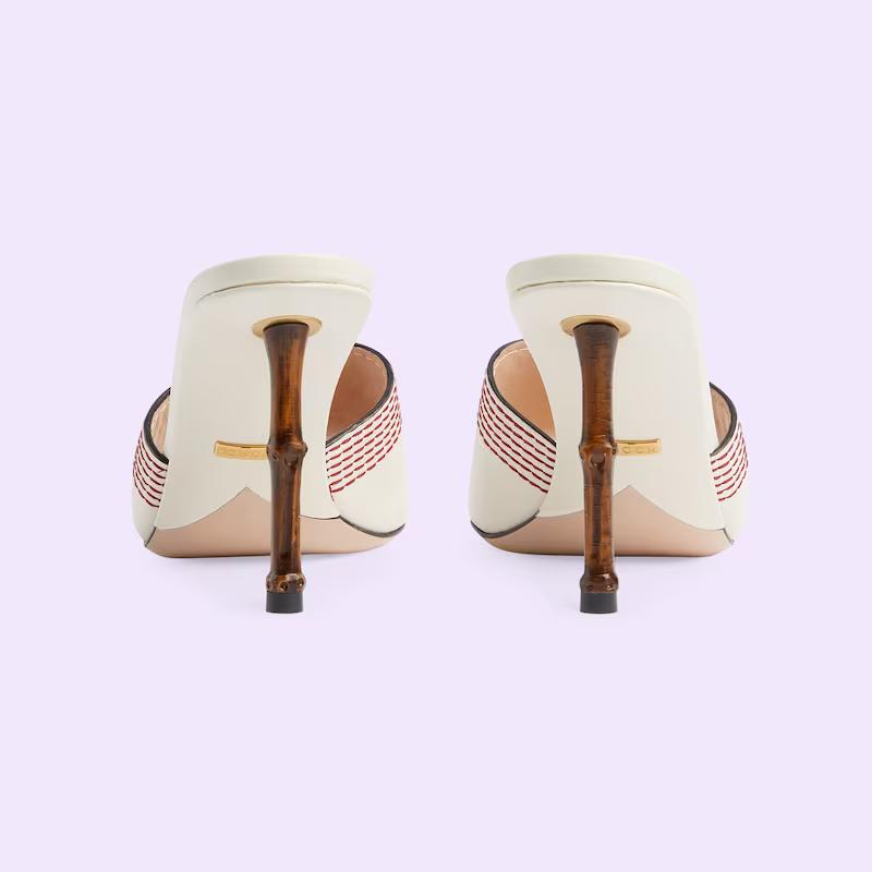 Giày Gucci Slide Sandal With Bamboo Heel Nữ Trắng 