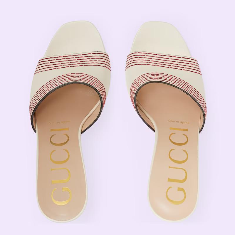 Giày Gucci Slide Sandal With Bamboo Heel Nữ Trắng 