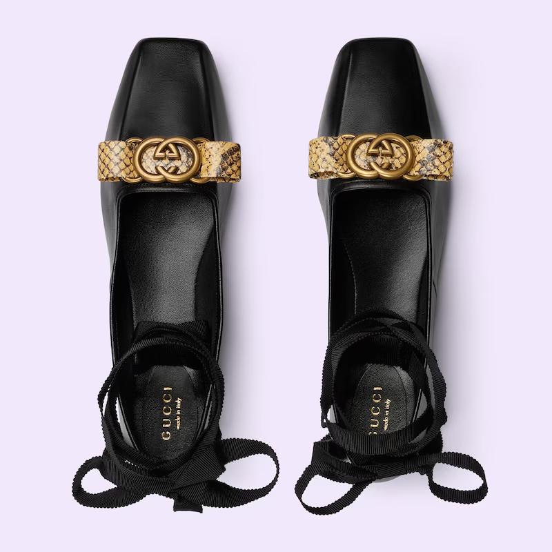 Giày Gucci Interlocking G Ballet Flat Nữ Đen