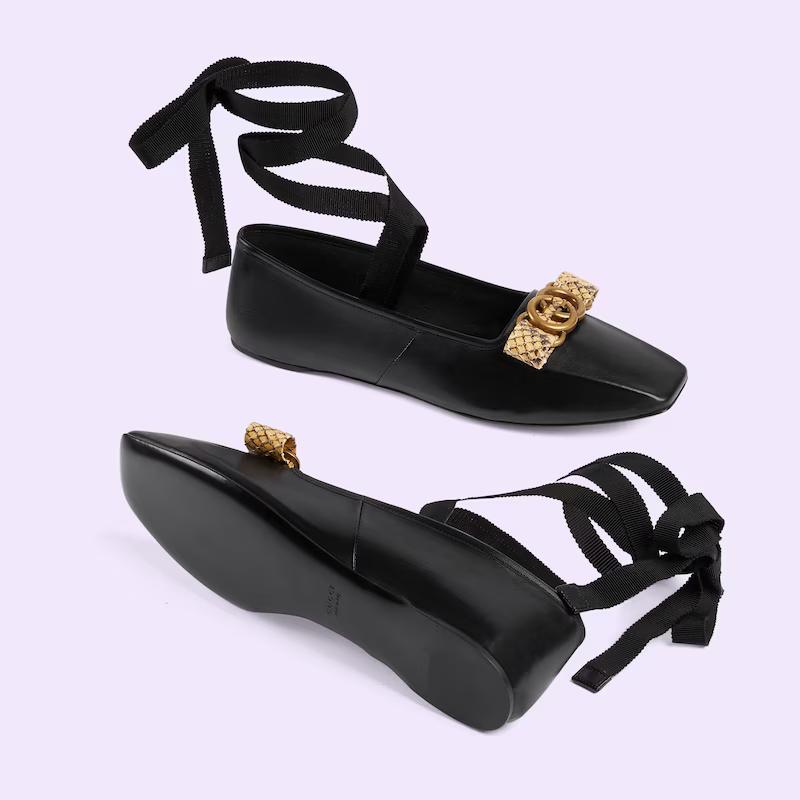 Giày Gucci Interlocking G Ballet Flat Nữ Đen