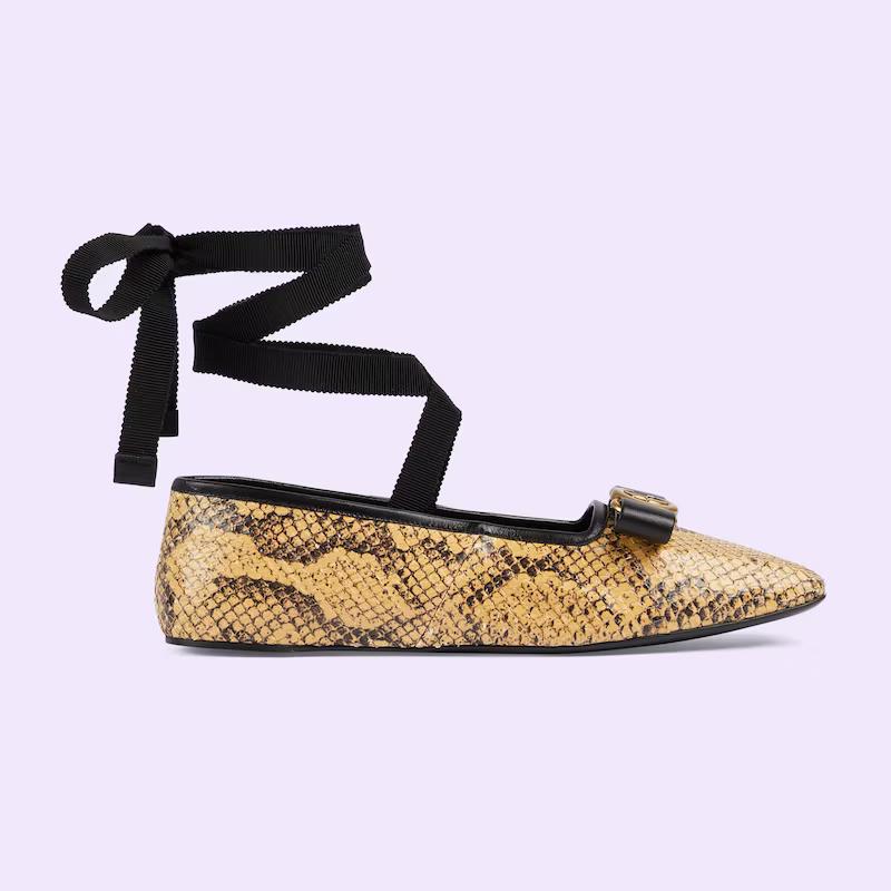 Giày Gucci Python Ballet Flat Nữ Vàng