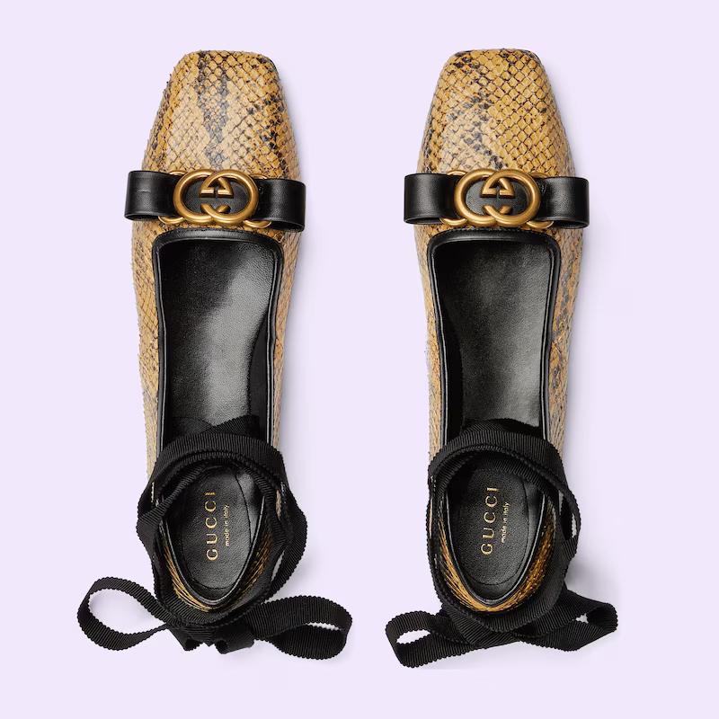 Giày Gucci Python Ballet Flat Nữ Vàng