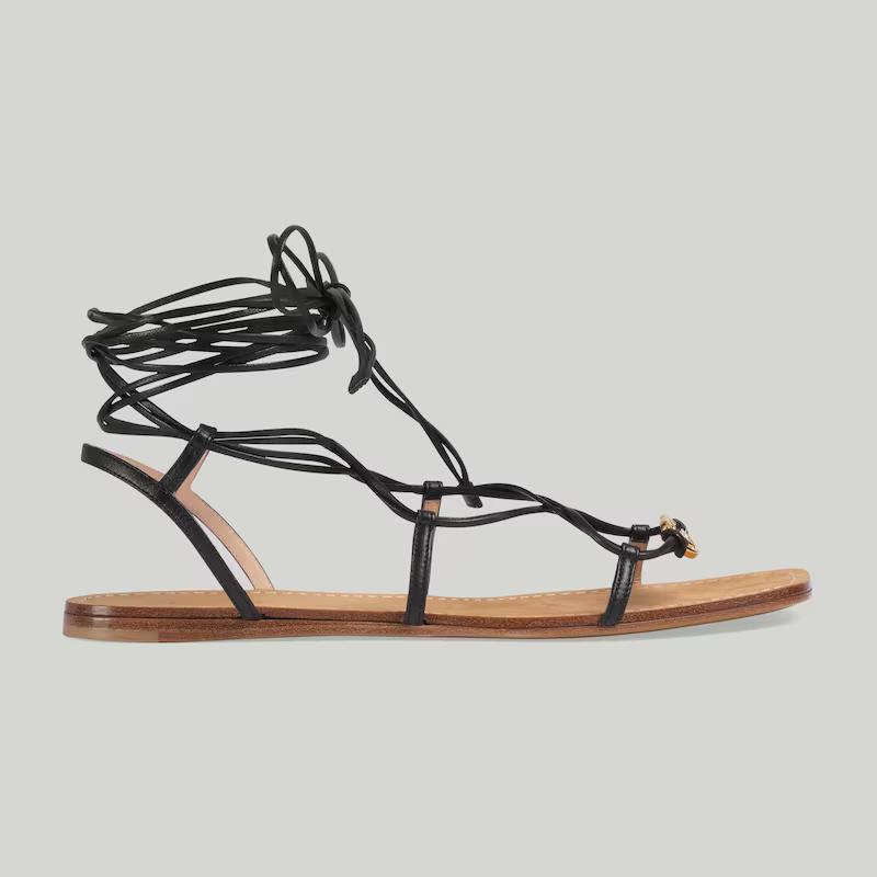 Giày Gucci Interlocking G Strappy Sandal Nữ Đen