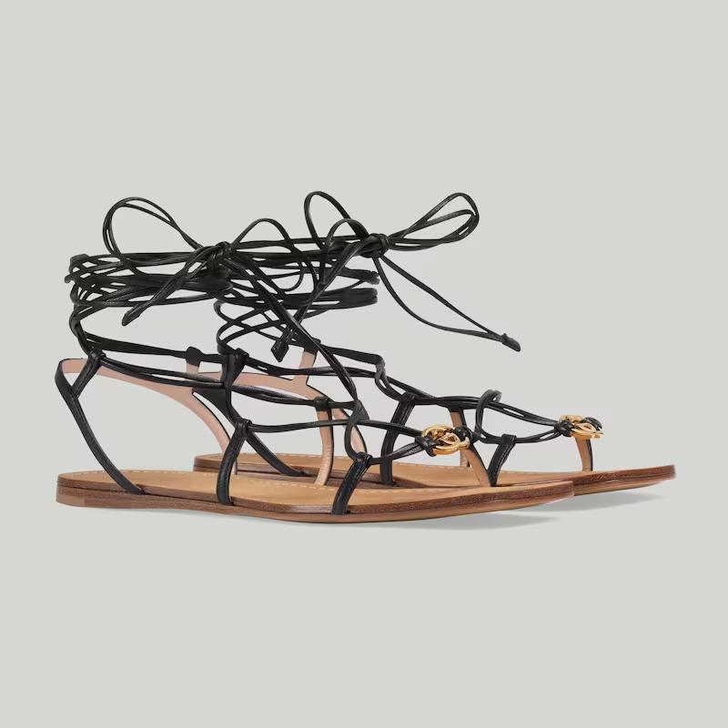 Giày Gucci Interlocking G Strappy Sandal Nữ Đen