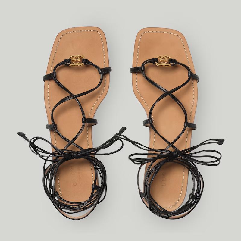 Giày Gucci Interlocking G Strappy Sandal Nữ Đen