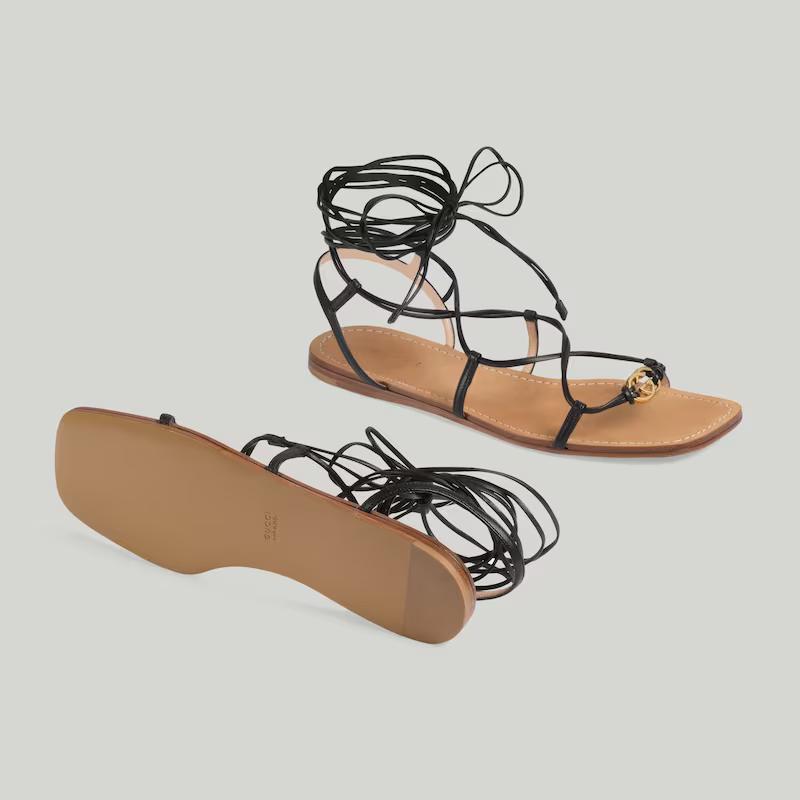 Giày Gucci Interlocking G Strappy Sandal Nữ Đen