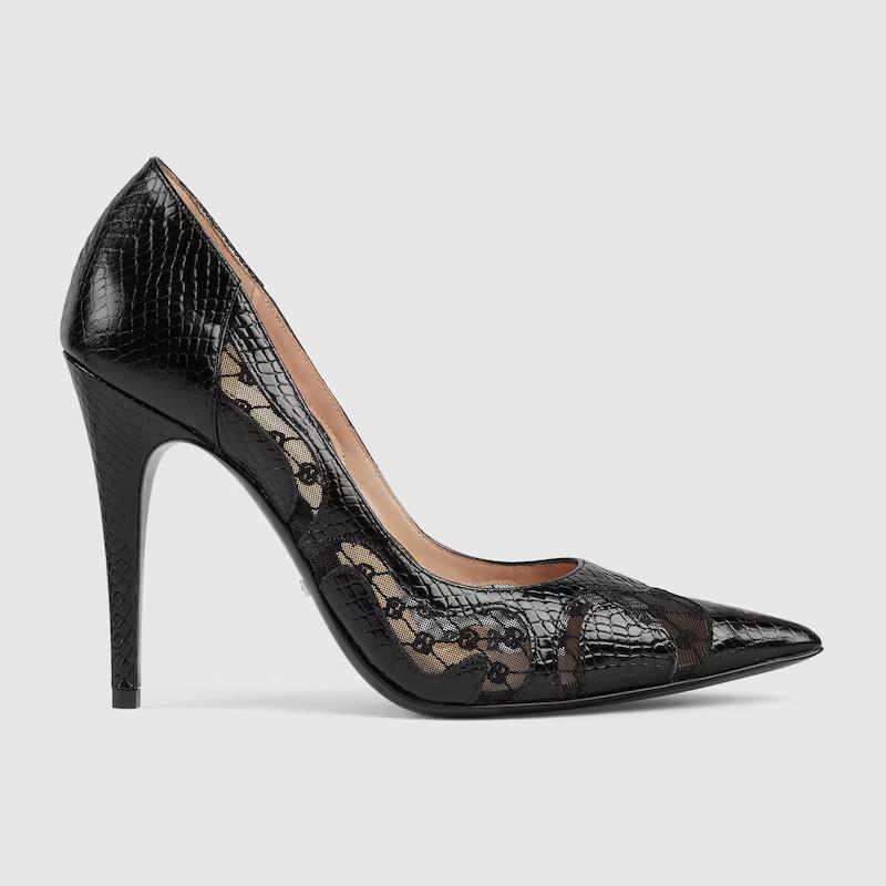 Giày Gucci Python Print Pump Nữ Đen