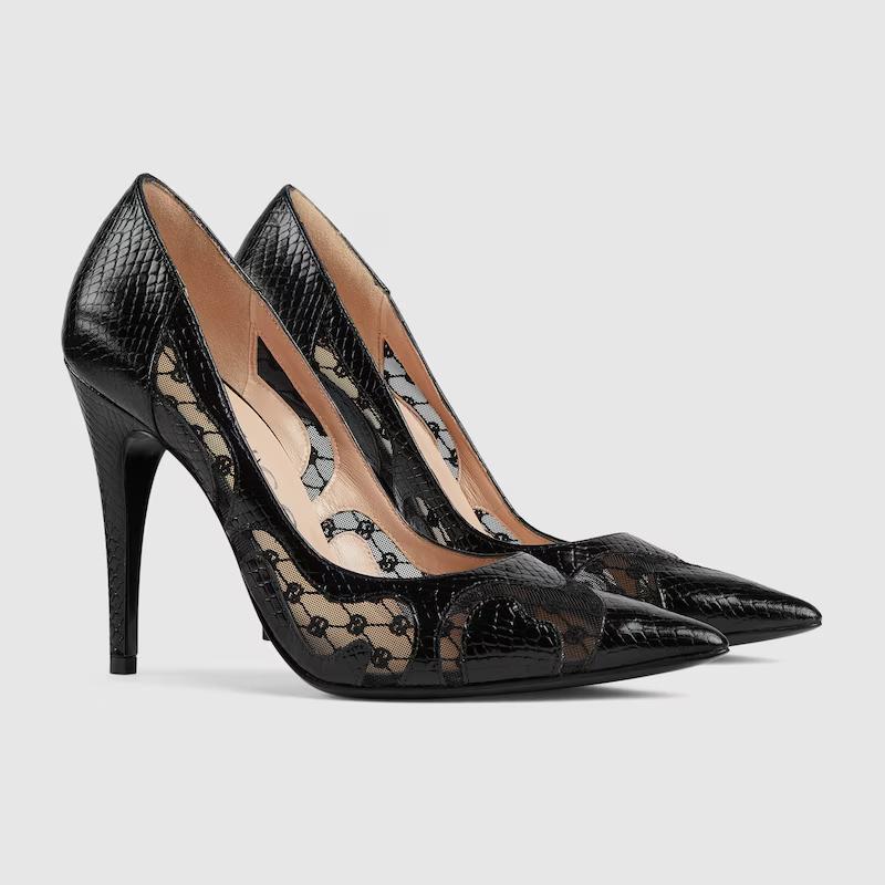 Giày Gucci Python Print Pump Nữ Đen