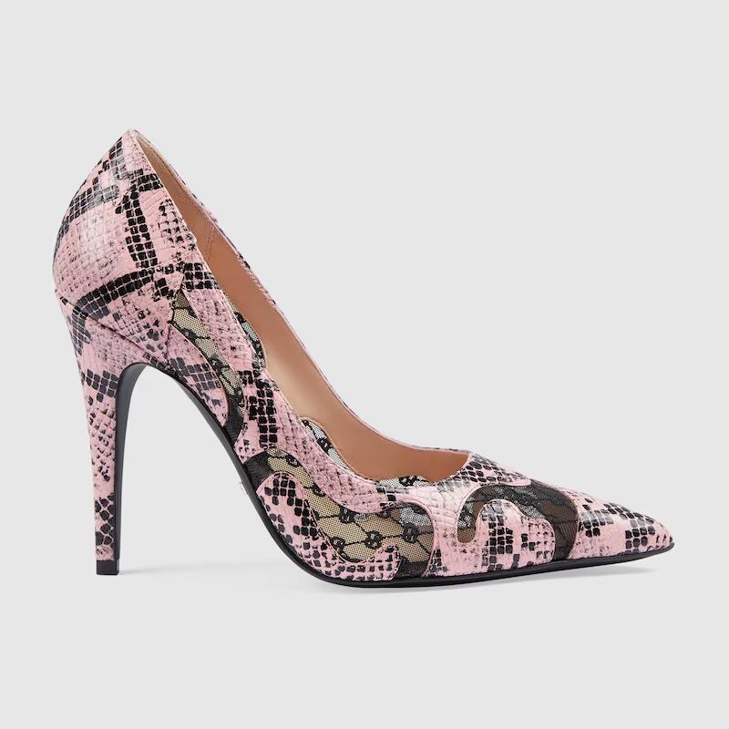 Giày Gucci Python Print Pump Nữ Hồng