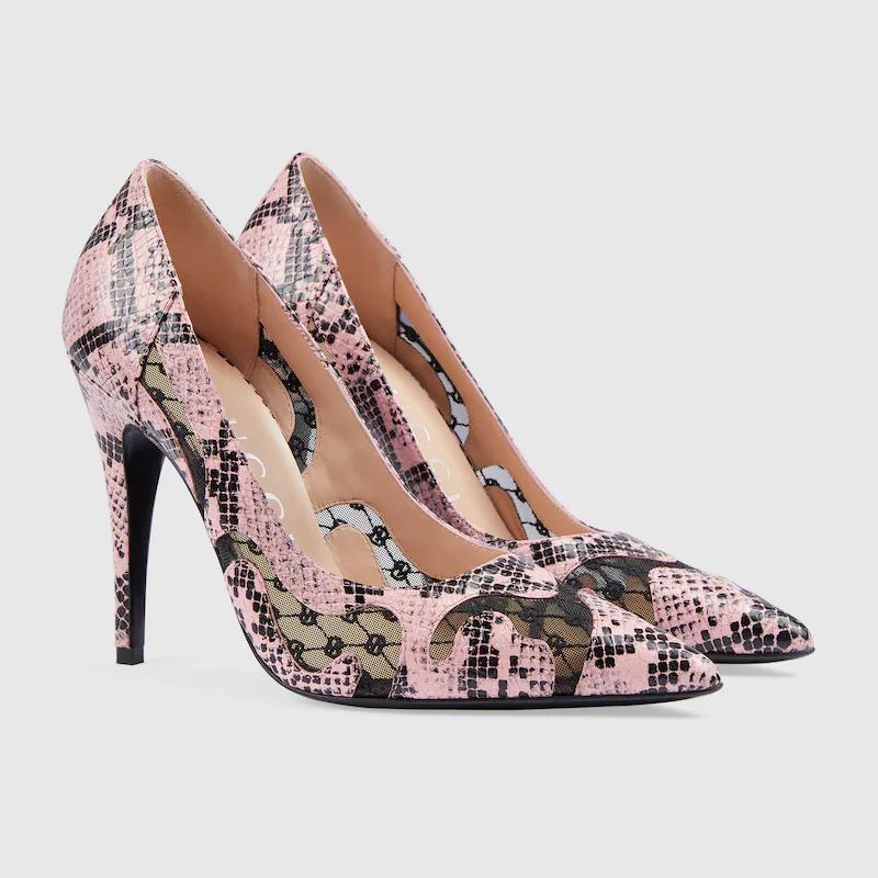 Giày Gucci Python Print Pump Nữ Hồng