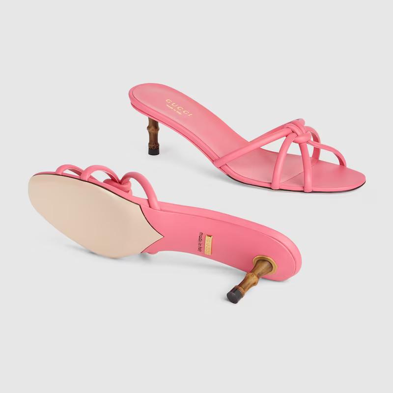 Giày Gucci Slide Sandal With Bamboo Nữ Hồng