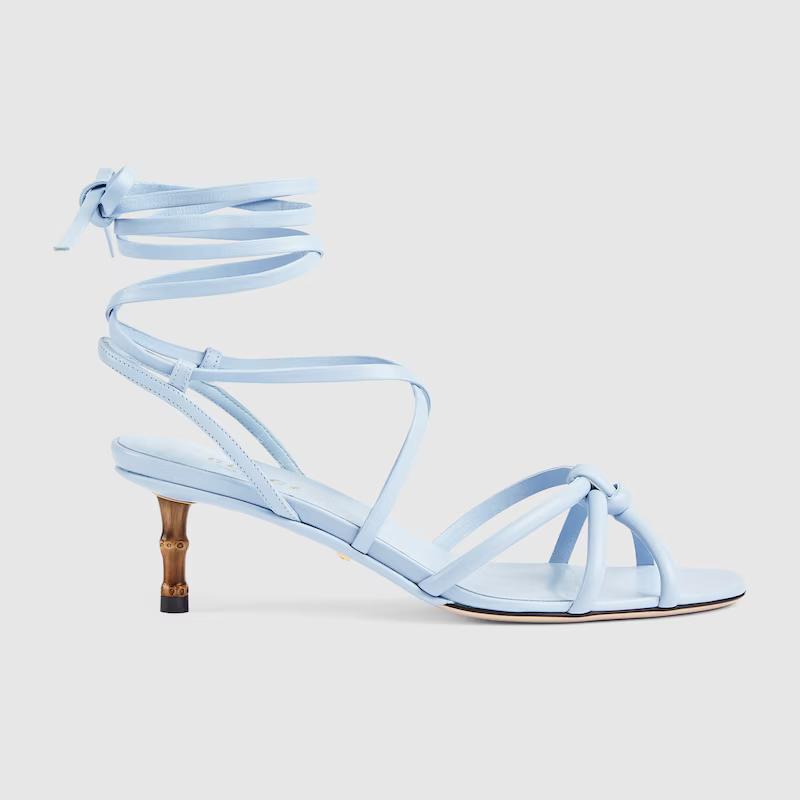 Giày Gucci Strappy Sandal With Bamboo Nữ Xanh