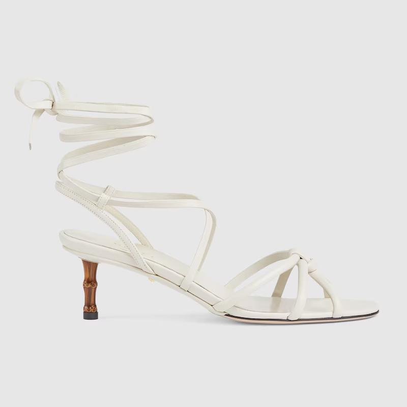 Giày Gucci Strappy Sandal With Bamboo Nữ Trắng 