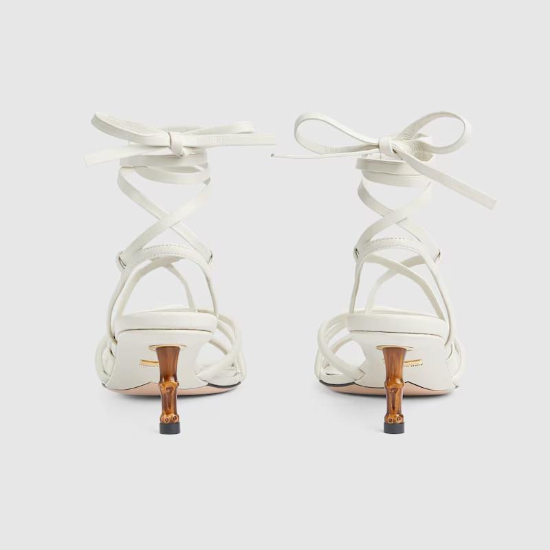 Giày Gucci Strappy Sandal With Bamboo Nữ Trắng 