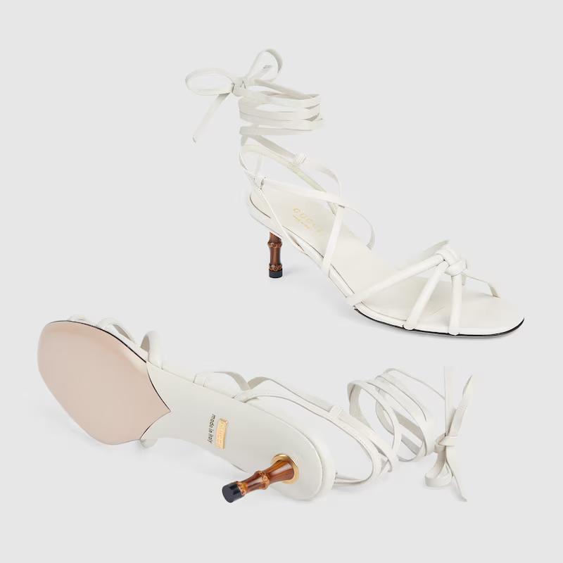 Giày Gucci Strappy Sandal With Bamboo Nữ Trắng 