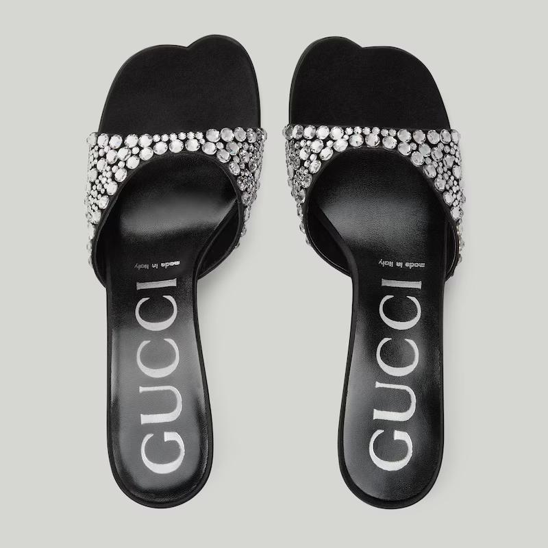 Giày Gucci Slide Sandal With Crystals Nữ Đen