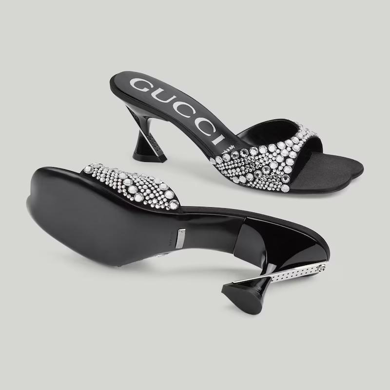 Giày Gucci Slide Sandal With Crystals Nữ Đen