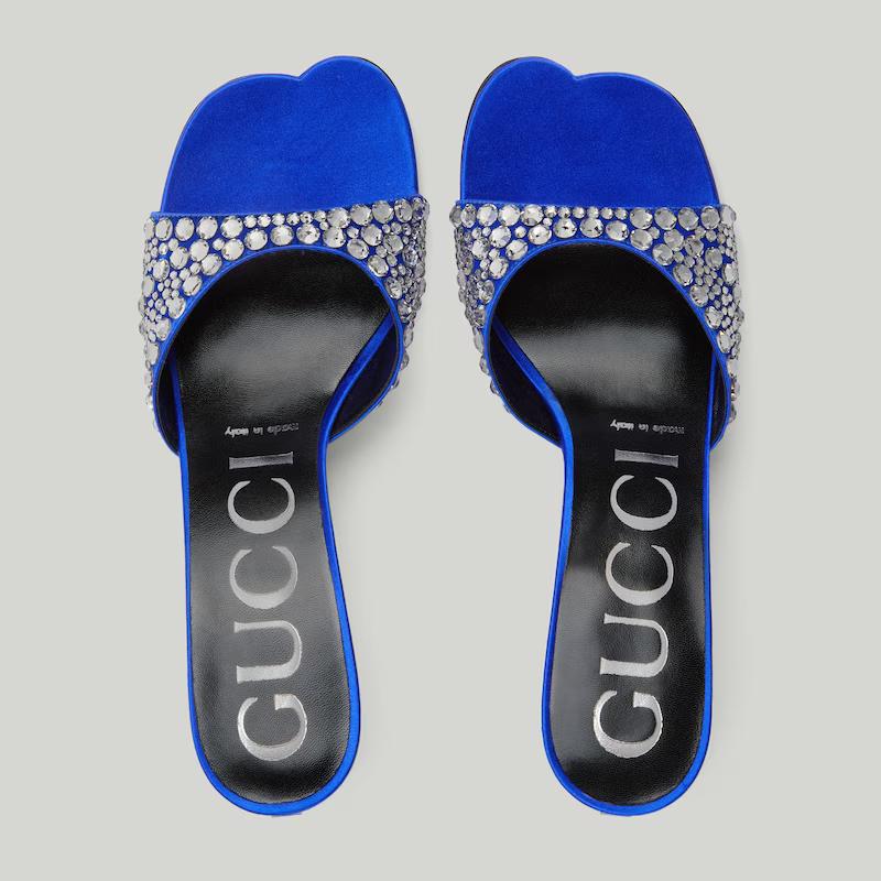 Giày Gucci Slide Sandal With Crystals Nữ Xanh