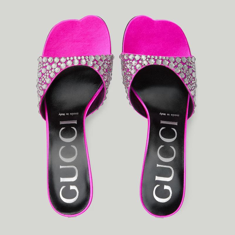 Giày Gucci Slide Sandal With Crystals Nữ Hồng  