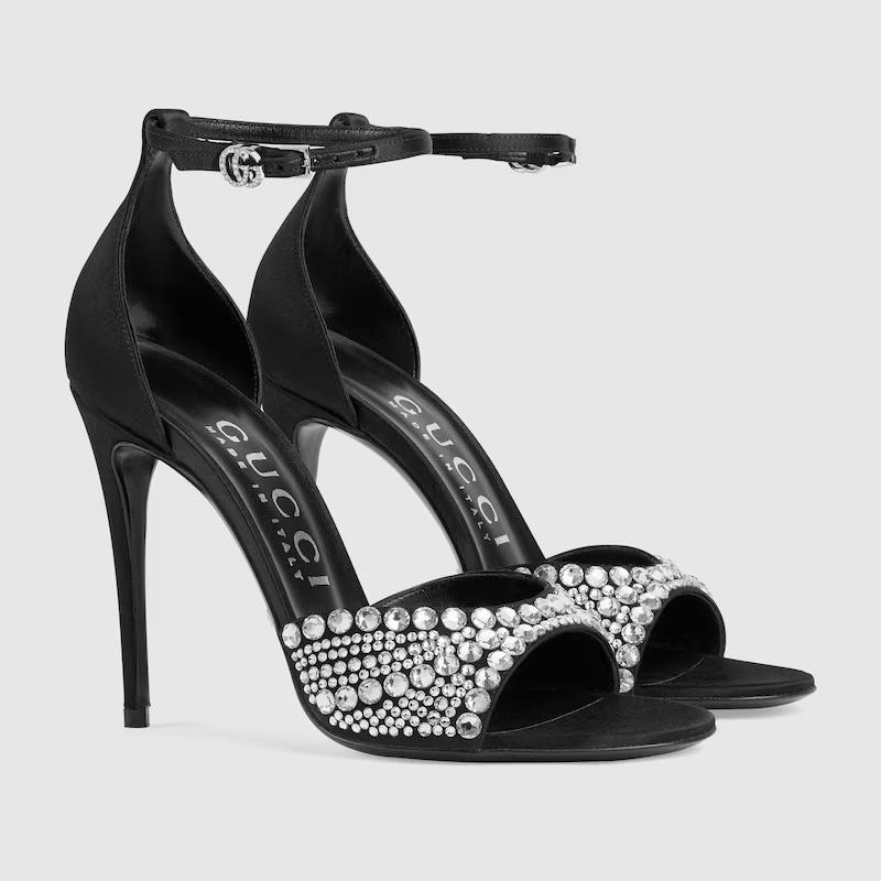 Giày Gucci High Heel Sandals With Crystals Nữ Đen