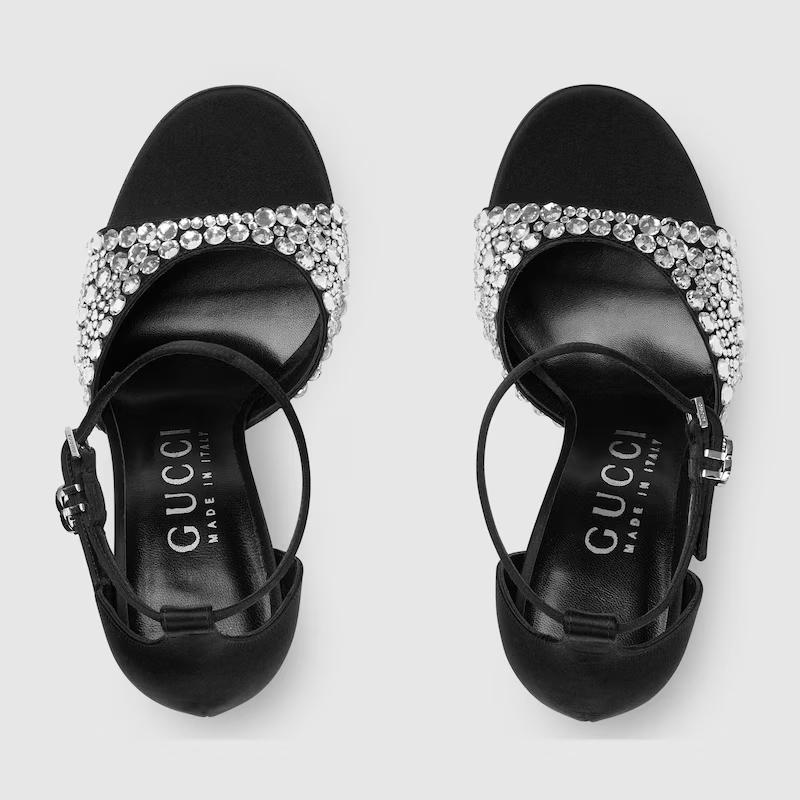 Giày Gucci High Heel Sandals With Crystals Nữ Đen