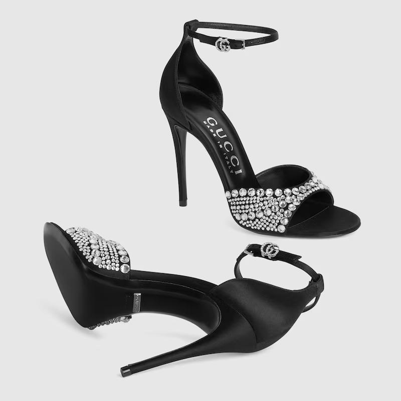 Giày Gucci High Heel Sandals With Crystals Nữ Đen