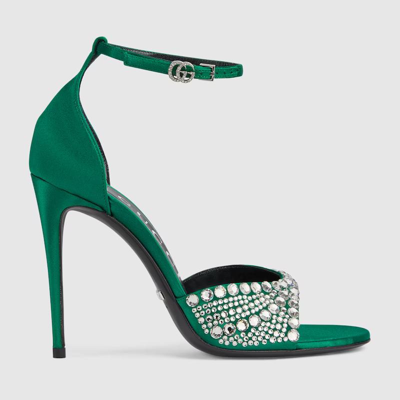 Giày Gucci High Heel Sandals With Crystals Nữ Xanh