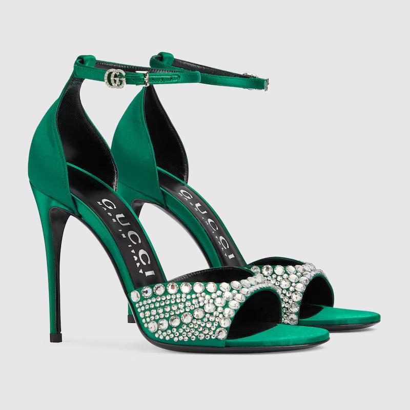 Giày Gucci High Heel Sandals With Crystals Nữ Xanh